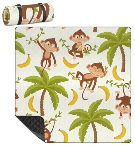 Mularoka Monkey Bananenbaum-Picknickdecke, wasserdicht, sanddicht, faltbar, Stranddecke, 200,7 x 200,7 cm, extra groß, tragbar, waschbar, Outdoor-Matte für Camping, Park, Gras, Wandern, Reisen