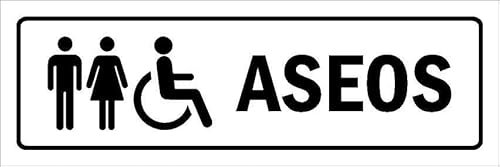 Toilets, white informational sign SP021 - Self adhesive sticker (150mm x 50mm)