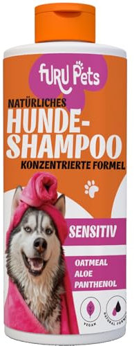 FURU PETS Natürlicher Hundeshampoo Sensitiv Konzentrat - Hunde Shampoo für Langhaar, Welpen, Hundeshampoo Weißes Fell Fellpflege Hund Hundeshampoo Gegen Geruch (Shampoo SENSITIV)