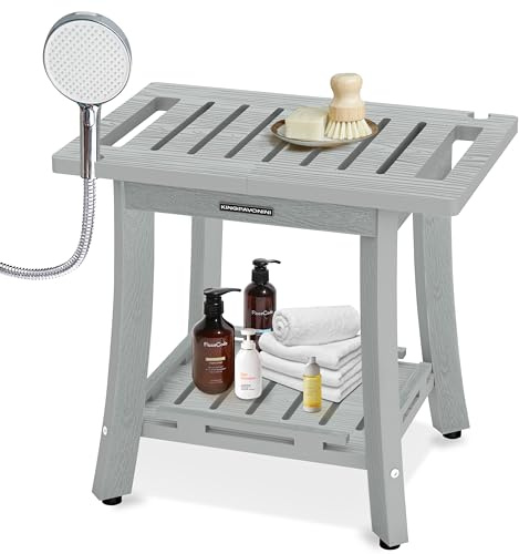 KingPavonini HDPS Shower Benches for Inside Shower to Sit on, Waterproof Shower Stool for Shaving Legs, Heavy Duty 400LBS Shower Seat with Storage Shelf, Shower Chair for Bathroom/Indoor/Outdoor Use