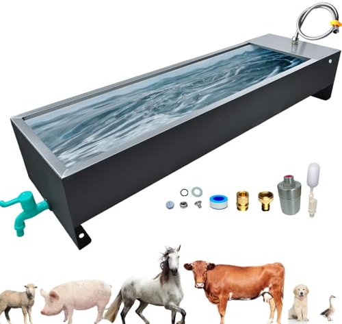Paiaojia Automatic Livestock Water Trough Animal Stainless Steel Larger Automatic Waterer with Float Valve Kit for Goat Cattle Horse Hog Pigs Dog Water Dispenser Outdoor, 39.5*11.8*7.8,12 Gallons