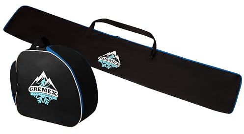 GREMEX Juego de bolsas de esquí y bolsa para botas de esquí, bolsa fuerte de 180 cm, bolsa impermeable para botas de esquí con casco, bolsa para 1 par de esquís, bolsa para botas de esquí con
