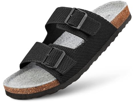 GIESSWEIN Merino Slides Women - Pantolette mit ergonomischem Korkfußbett - Komfort Sandale mit stufenlos verstellbaren Riemen aus Ajour-Strickstoff - Slipper mit angenehmer Merino Decksohle