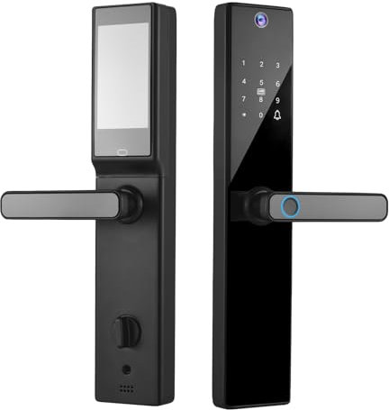 Swokely Serrure intelligente avec appareil photo écran de 11,4 cm BT - Serrure de porte d'entrée sans clé - Application TY - Empreintes digitales - Mot de passe - Carte - Clé mécanique - Méthodes de