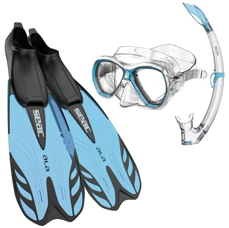 SEAC SET TRIS Snorkeling, Pinne Ala, Maschera Elba, Snorkel Tribe adatto allo snorkeling e all’immersione ricreativa per adulti e bambini, Unisex, 36/37