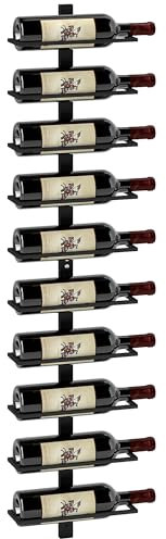 HOMCOM Weinregal Wand für 10 Flaschen Flaschenregal Flaschenhalter Weinflaschenhalter aus Stahl für Küche, Esszimmer, 27 x 10 x 116 cm Schwarz