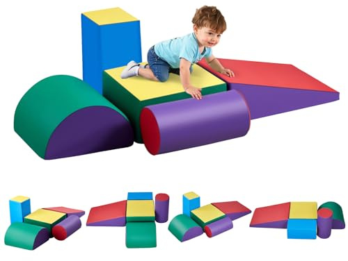 VEVOR 5 PCS Juego de Juguetes de Escalada de Espuma, Bloques de Escalada de Cuero Sintético, Juego de Actividades para Trepar y Gatear en Interiores Fácil de Limpiar, para Niños de 6 Meses a 3 Años