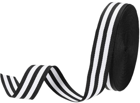 PATIKIL 1 tum svartvitt randigt grosgrainband, 25 Yard polyestertyg randigt hantverk band dubbelsidiga design för rosett presentförpackning gör-det-själv tillverkning juldekorationer