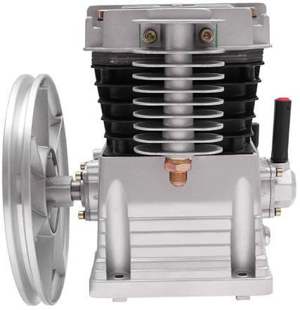 WooDerson 10Bar Air Compressor Pump Head, Dual Cylinder, 3HP Piston Cylinder Air Compressor Pump Motor Head Air Tool 960rpm with Silencer, Oil Lubricated Compressor with Belt Pulley