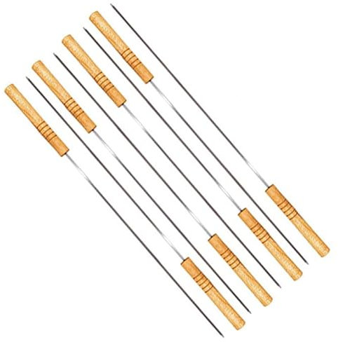 Set di 8 spiedini in Acciaio Inox, con Manico in Legno, spiedo per Barbecue, griglia, Kebab, Verdura,Carne, da 48 cm