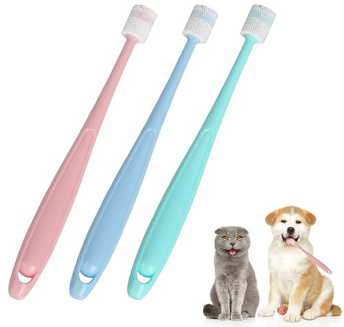 3 Stück Zahnbürste Katze,Katzen Zahnbürste,360 Grad Katzenzahnbürste für Katzen,Wiederverwendbare Hundezahnbürste,Weiche Silikon Zahnpflege Haustiere Zahnbürsten Mini für Kleine Hunde und Katzen