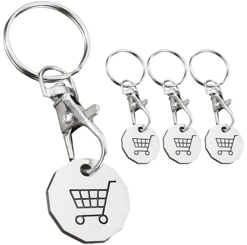 Aieino 4PCS Trolley Token Keyrings, 12-Sided UK Pound Keychain Metal Trolley Coin with Lobster Clasp Reusable Shopping Cart Tokens for Supermarket Trolleys Lockers, Shoppers, Families & Daily Use