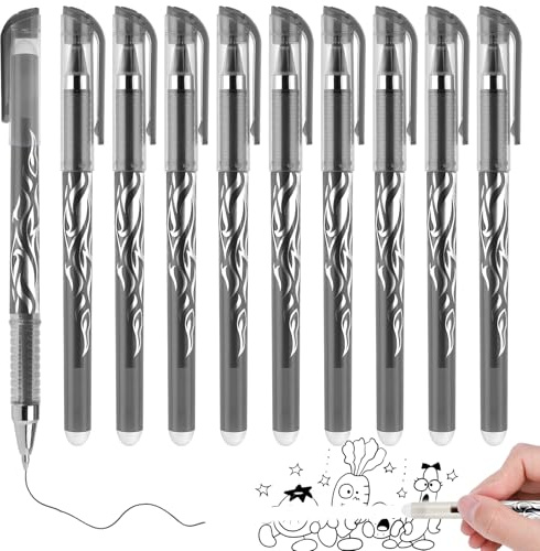 Thboxes 10 Pcs Erasable Pens, 0.5 mm Eraser Gel Pens with Rubbers on the End,Black Ink Rub out Pen for School Homework Office Notes Kids Adults Writing Drawing Stationery Supplies