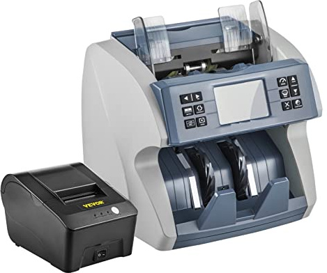 Money Counter Machine Business Cash Register Fake Banknote Detector with 5 Counterfeit Fuction for Euro USD AUD Banks Shops(Counter-Printer)