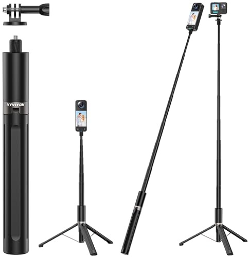 VYVIYON 65 Invisible Selfie Stick Tripod, 2 in 1 Extension Monopod Pole for Insta360 X5 X4ONE X2,1/4 Action Camera Selfie Stick Handle Grip with Adapter for GoPro, DJI Osmo Action 5 Pro/4