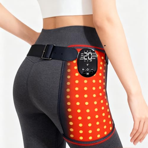 Coussin chauffant pour les hanches - Lumière rouge 660 nm et 850 nm, 8 modes, 20 niveaux d'intensité, ceinture de soutien vibrante infrarouge pour un confort optimal au niveau de la taille, des cuisse