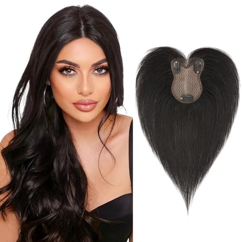 Elailite Hair Topper Capelli Veri Donna Nero Naturale #1B 5 * 11cm Silk Lace Posticci Toupet Clip in Protesi Toupee 27.5cm 21g Middle Parting