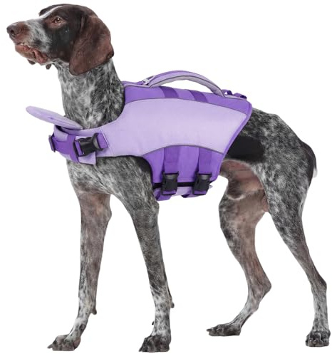 Kuoser Dog Ripstop Life Jacket, Dog Life Safty Vest with Handle, Purple L