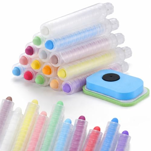 Set di gessetti colorati per lavagna 15 pezzi, gessetti senza polvere e gesset lavabili con porta gesso, gessi per lavagna e gessett per bambini non tossici per scuola e casa, per disegno esterno