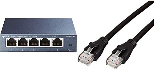 TP-Link TL-SG105 Switch Ethernet Gigabit 5 Ports Metallique 10/100/1000 Mbps (Vitesse jusqu'à 2000Mbps) - Garantie à Vie & Amazon Basics Câble réseau Ethernet RJ45 catégorie 6-0,9 m