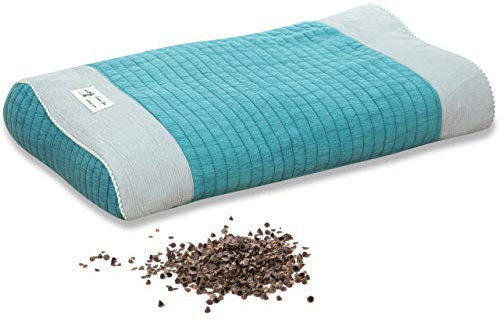 Vitabo Buchweizenkissen zum Schlafen und Liegen | Kopfkissen mit Stützfunktion für Nacken und Wirbelsäule | Schlafkissen mit ergonomischer Wellenform | 27 x 45 cm (Türkis/Grau)