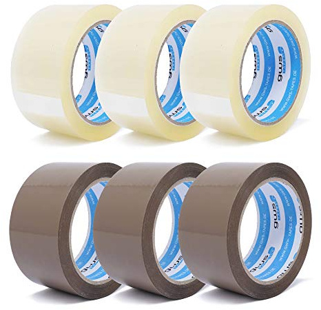 gws Paketklebeband 3 Rollen farblos + 3 Rollen braun Geräuscharmes Universalklebeband zum Verpacken von Paketen - Hohe Klebekraft - Profi-Qualität 66 m Länge 50 mm Breite