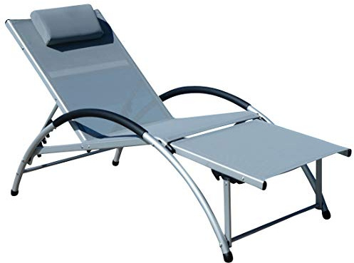 AS-S Tumbona de Jardin para Sport y Relax con cojin de plástico Transpirable y Almohadilla para la Cabeza FIT-Gris