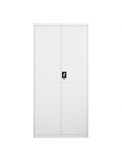 Meuble de rangement en métal avec 2 portes et 5 étagères - 185 cm de haut (gris/blanc, 5 niveaux)