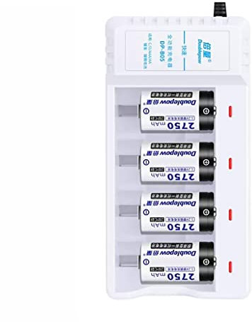 CANNOA Batería n.º 2 LR14 de Alta Capacidad Tipo C 2 Batería Recargable Juego de Cargador de batería n.º 2 4 Piezas de Gran Capacidad Batería Recargable