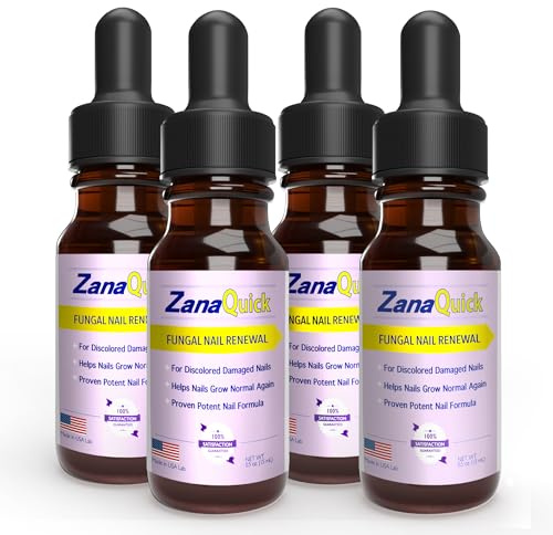 ZanaQuick Toenail Treatment Drops - 4 Pack Extra Strength Nail Repair Solution for Toe Nails & Fingernails - Powerful Nail Care Renewal & Recovery Liquid for Thick, Damaged & Discolored Nails Remedy