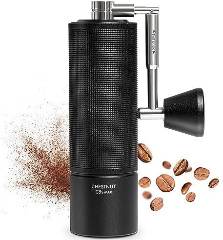 TIMEMORE Chestnut C3s Max, manuelle Kaffeemühle, Upgrade integriertes Ganzmetallgehäuse, Edelstahl S2C Kegelschliff, Handkaffeemühle mit Klappgriff, für Espresso bis French Press, Schwarz