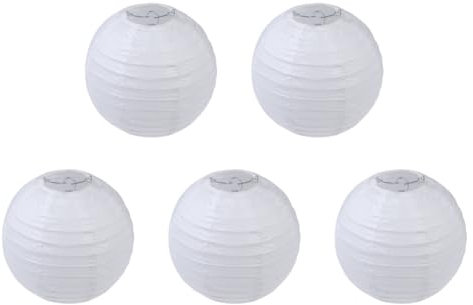 5Pcs 10cm Papier Lampions, Papier Lampions Lampenschirm Deko, Hängende Papierlampions Runde Papier Laterne für Hochzeit,Taufe,Geburtstag,Party (Weiss)