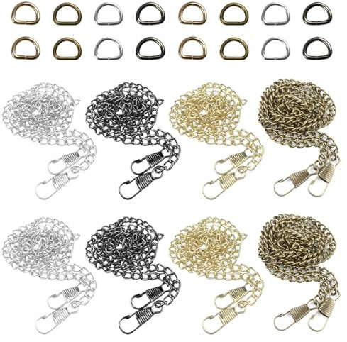 suaywo Taschenkette, Taschenkette Silber mit 16 D-Ringen Taschenkette Gold 8 stücke Taschenkette Kette Geeignet für Umhängetasche Crossbody Handtasche 4 Farben Verfügbar (120cm)
