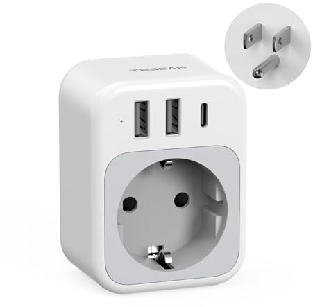 TESSAN USA Adapter Steckdose, 4 in 1 Reiseadapter Thailand mit 1 USB C und 2 USB A, Steckdosenadapter Reisestecker Stromadapter für Amerika Kanada Thailand Mexiko, Adapter Typ B