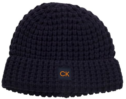 Calvin Klein-Beanie Grobstrick-Fleecefutter Gummi-Badge Logo - Abendblau