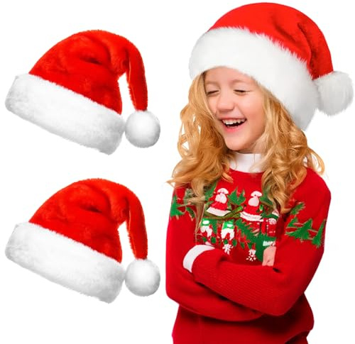 MXJFYY 2pcs Thicken Santa Hat for Adults, Soft Velvet Luxury Christmas Hat, Red for Perfect New Year Festive Gifts, Party Accessories