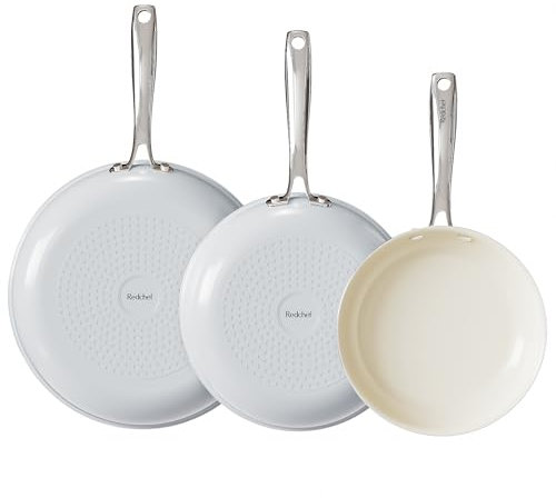 Redchef Ceramic Frying Pan Set, Non Stick Ceramic Pans for Cooking, 8 9.5 11 Skillet Set, No PFAS & PTFE & PFOA with Stainless Steel Handle, Oven Safe Max up to 842°F (Grey)