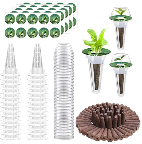 Vmxlso Wachstumsschwämme Set, 200 Stück hydroponic System Zubehör mit 50 Ersatz Zuchtschwämme 50 Etiketten 50 Hydroponische Körbe 50 Isolierenden Deckeln, Hydroponische Anzuchtsets & Systeme