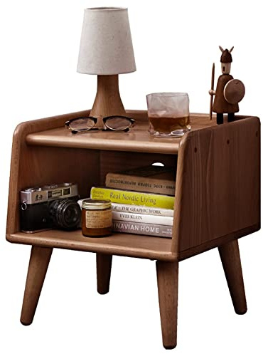 Pure Solid Wood Bedside Cabinet Modern Simple Nightstands European Beech Bedside Cabinet Nordic Room Solid Beech Storage Cabinet 0.4m Natural Walnut Color
