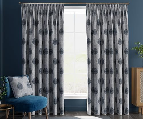 PRIME LINENS Pencil Pleat Curtains for Bedroom Living Room Olivia Soft Chenille Readymade Fully Lined Curtains for Home Window 2 Panels with Tie Backs (Grey, W 66''x L 72'')