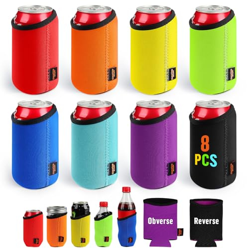Desing Wish 8 Piezas Neopreno Funda para Latas de Cerveza Can Cooler Sleeve Enfriador Soporte Latas Coke Can Cover Antideslizante Manga Aislante para Bebidas Manga Refrigerante Fiestas Suministros