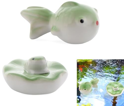 TWZKXC 2 Pcs Floating Ceramic Fish, Koi Fish Decor, Fishing Frogs for Floating Aquarium Home Pond Fairy Garden Fountain Fish Tank Decoration, Ceramic Floating on Water