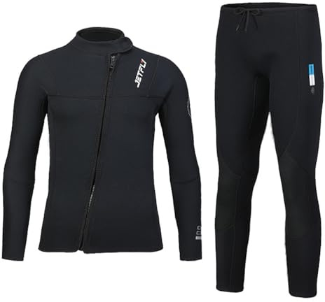 Hombres Traje de Neopreno 3mm de 2 Piezas Chaqueta de Manga Larga con Cremallera y Pantalones Largos de Neopreno, Trajes de Baño de Buceo de Cuerpo Completo para Natación Surf Snorkel 4XL