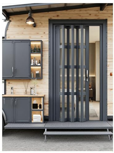 WAHHWF Puertas abatibles Puerta de Armario Plegable Tipo acordeón, Plisada, Gris, de 107 cm de Ancho x 203 cm de Largo, para Autocaravana, Puerta Temporal con riel y herrajes.(36''x85''(91x216cm))