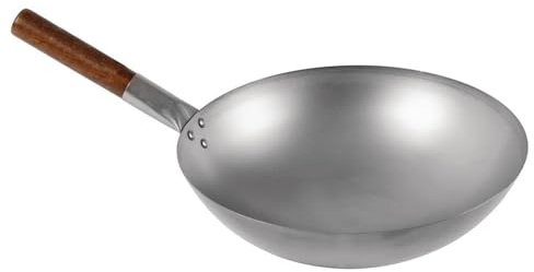 London Wok Carbon Steel Round Bottom Stir Fry Pan – Traditional Chinese Wok for Gas & Induction Hobs – 12, 13, 14 Sizes for High Heat Cooking, Deep Frying, Searing (13Inch Round Bottom)