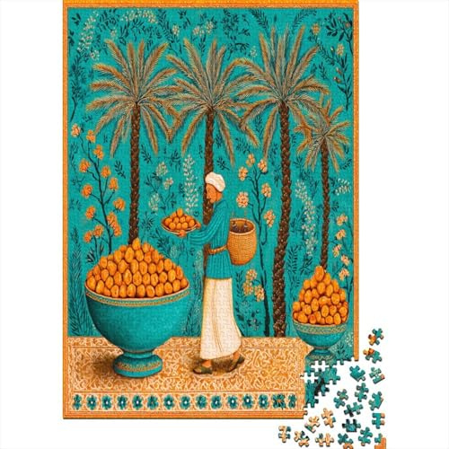 Date Palm Tree, Man Carries A Basket of Dates on His Head Jigsaw Puzzles Challenge Toy Educational Games Home Decoration for Adults& Teenager Age 14 Years Up 70x50cm/1000pcs
