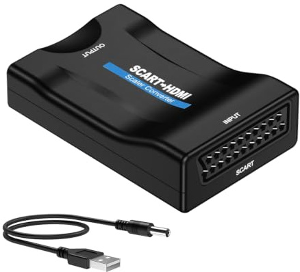 Wxuiqaz Adaptateur Péritel vers HDMI avec USB, Convertisseur Péritel HDMI 1080p/720p Convertit Entrée Scart Analogique Sortie pour TV HDTV Projecteur DVD STB VHS Xbox PS3 Blu-Ray Mini Plug and Play