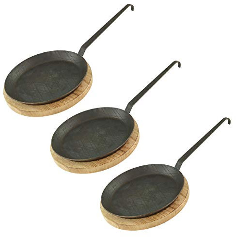 Markenlos Set di padelle in ferro battuto con gancio manico in tenendo. Misure e set, Acciaio INOX, Typ3+B-3er