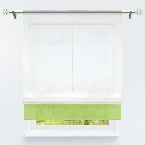 HongYa Bändchenrollo transparenter Voile Raffrollo Tunnelzug Raffgardine Vorhang H/B 155/120 cm Grün