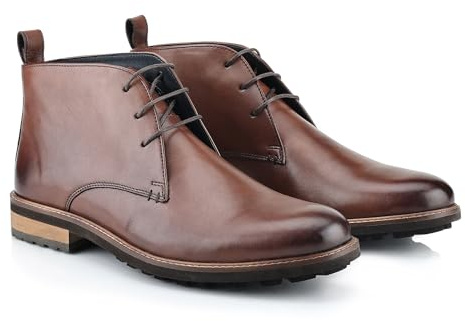 Silver Street London Men's Ludgate Leather Chukka Boots | 3 eyelet lace up ankle Desert boot, cushioned insole, treaded rubber sole, pull tab; smart casual office to weekend wear